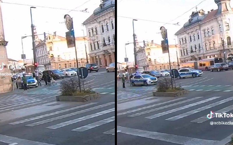 Anchetă în Cluj-Napoca după ce s-a viralizat un videoclip cu o maşină a Poliţiei circulând pe trotuar