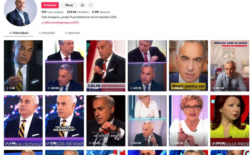 Cum a strâns Călin Georgescu voturi pe TikTok. Zeci de milioane de vizualizări cu mesaje pentru oprirea sprijinului României pentru Ucraina