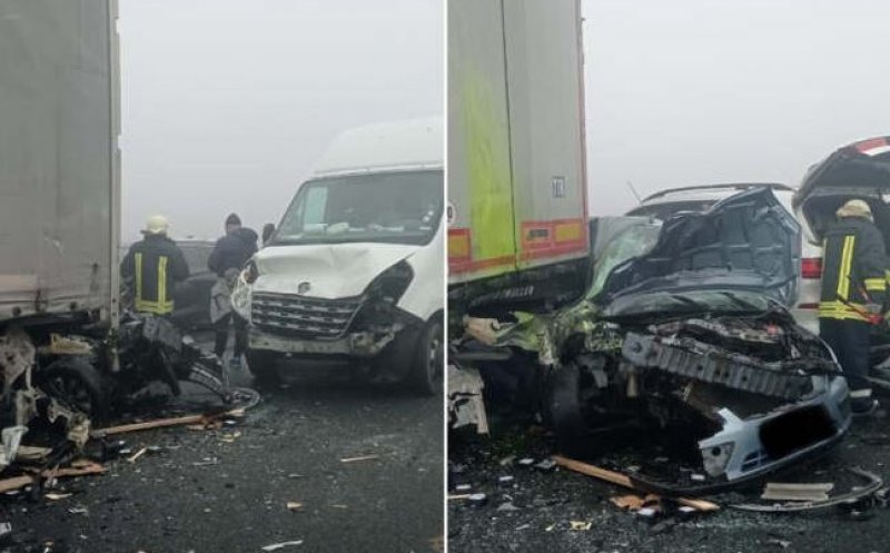 Accident cu 7 mașini pe autostrada A1. Ambulanțe, descarcerarea și pompierii, la fața locului