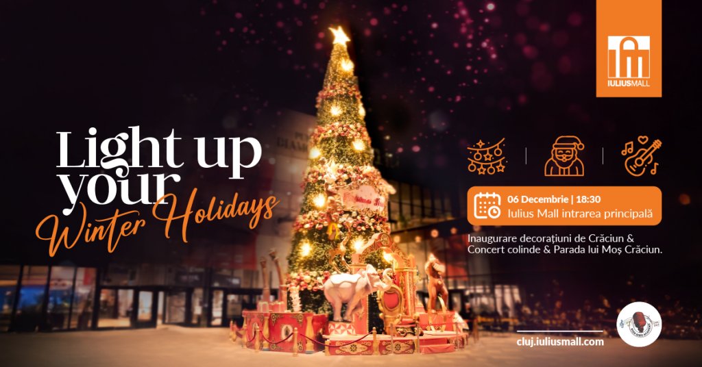 Vineri în Iulius Mall Cluj aprindem decorațiunile alături de Moș Crăciun și spiridușii!