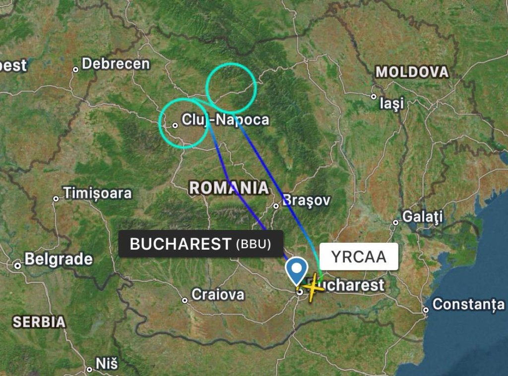 Avionul Autorității Aeronautice Civile Române (AACR) a "desenat" două cercuri perfecte în zona Clujului și a Bistriței