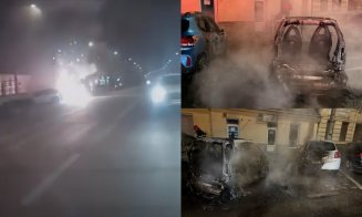 Momentul exploziei pe Calea Dorobanților din Cluj, surprins de o cameră de bord. Trei mașini au luat foc