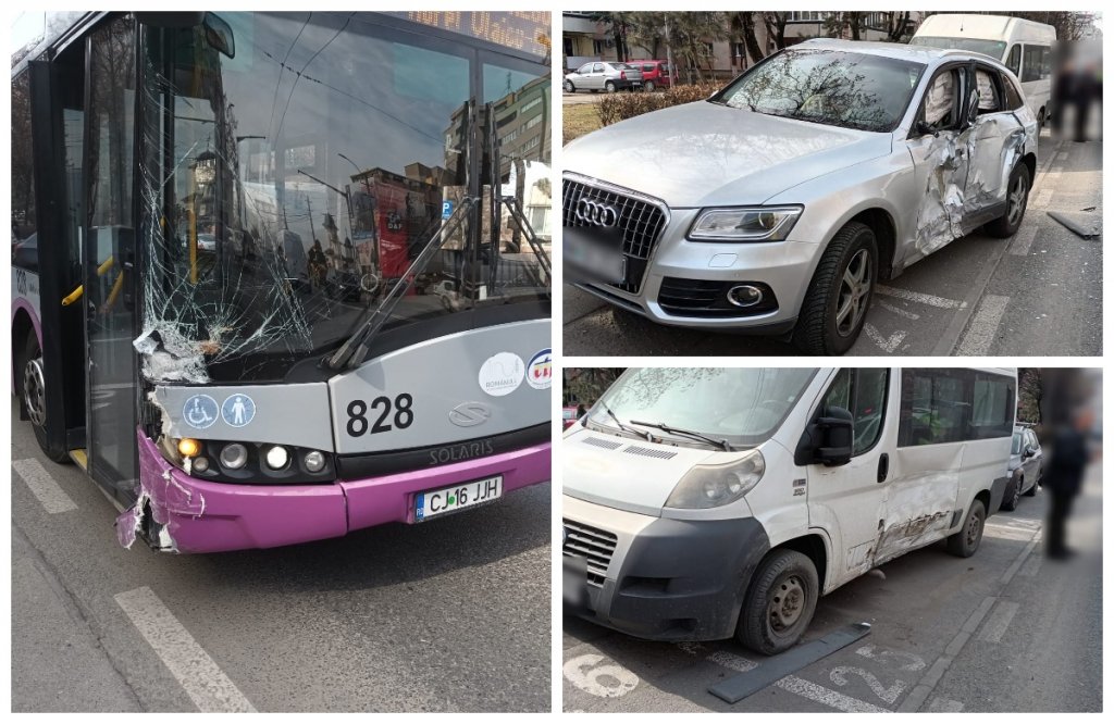 Cum s-a produs accidentul pe strada Aurel Vlaicu din Cluj: Patru răniți în urma unei coliziuni între o mașină și un autobuz