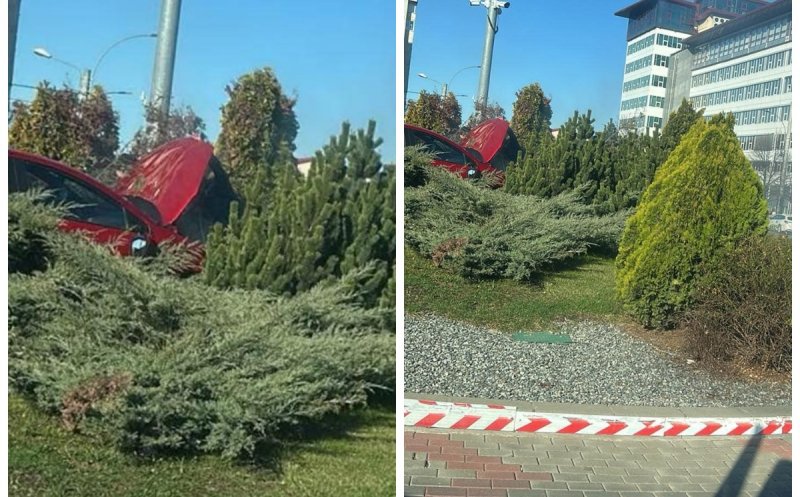 Accident în Cluj-Napoca: Un șofer a intrat cu mașina într-un stâlp din sensul giratoriu. Trafic aglomerat