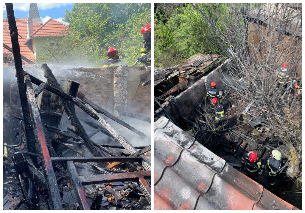 Cum s-a produs incendiul de pe strada Munteniei din Cluj: Un foișor, o casă și două anexe au fost afectate. 14 pompieri au intervenit