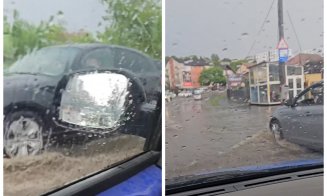 O stradă din Cluj-Napoca s-a transformat într-o "lagună" după ploaia torențială