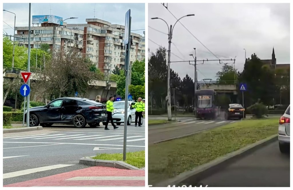 Accident filmat LIVE în Cluj-Napoca: "Ce căuta tramvaiul pe linia de BMW?"