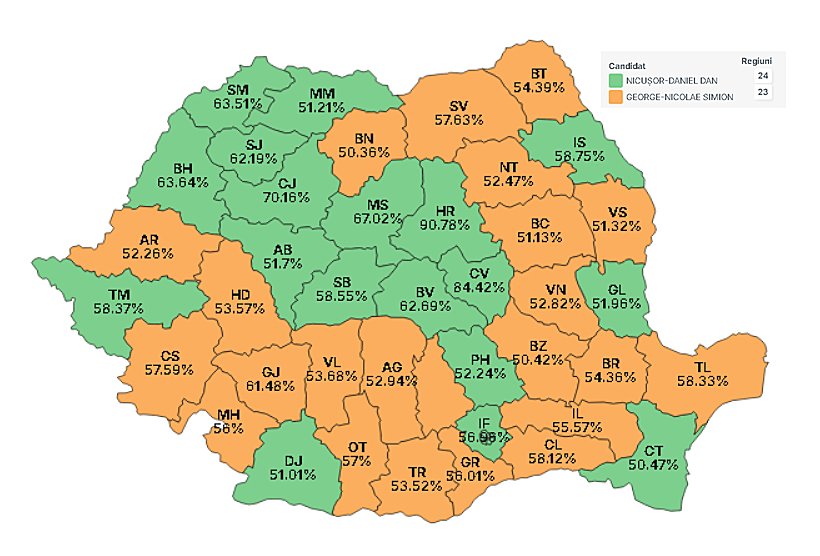 Cum arată HARTA României în funcţie de voturile exprimate