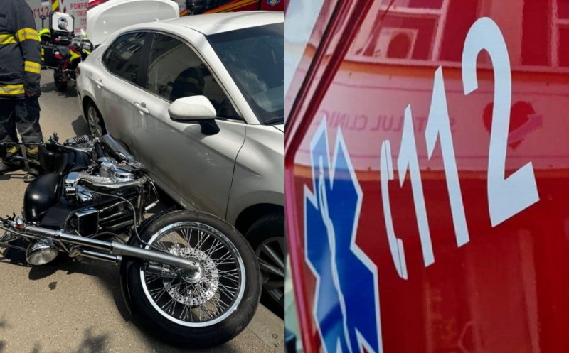 Coliziune între o motocicletă și un autoturism în Cluj-Napoca. Un tânăr a fost transportat la spital