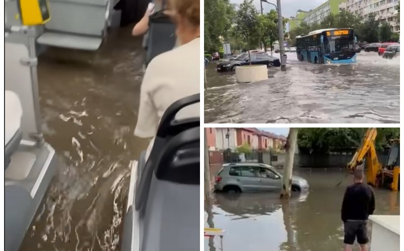 Haos în București după furtună: autobuze inundate, copaci doborâți și zeci de mașini avariate
