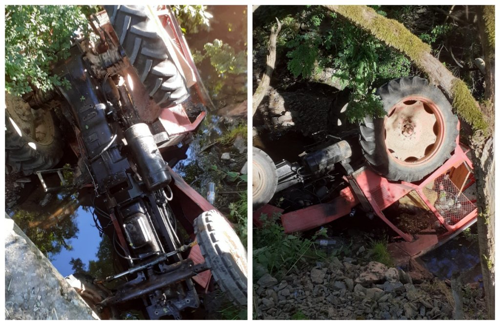 Accident grav în județul Cluj: Un tractor s-a răsturnat de pe un pod. Un bărbat a fost transportat la spital