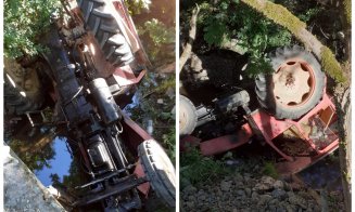 Accident grav în județul Cluj: Un tractor s-a răsturnat de pe un pod. Un bărbat a fost transportat la spital
