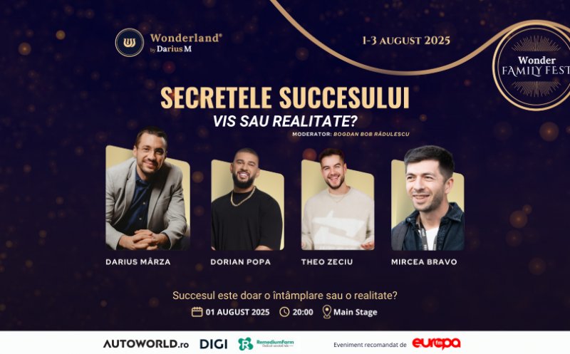 ”Secretele succesului. Vis sau realitate?”: Darius Mârza, Theo Zeciu, Dorian Popa și Mircea Bravo spun povești de viață menite să inspire generații, la cel mai mare festival pentru familii din România