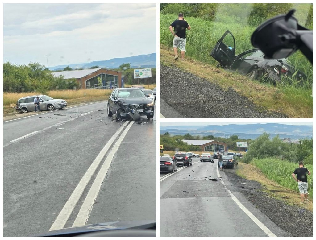 Patru mașini implicate într-un accident la intrare în Cluj-Napoca: două au ajuns în șanț