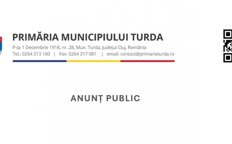 ANUNȚ PUBLIC privind demararea etapei de documentare și elaborare a studiilor de fundamentare plan urbanistic general al municipiului Turda