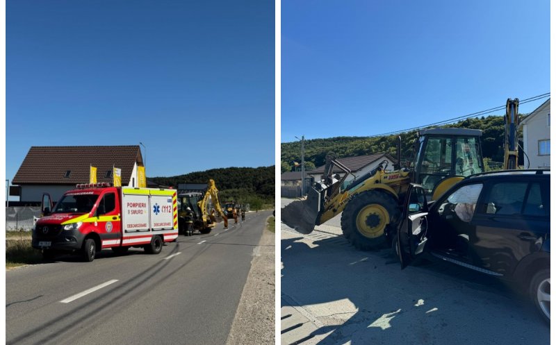 Accident în Cluj între o mașină și un buldoexcavator. O victimă primește îngrijiri medicale