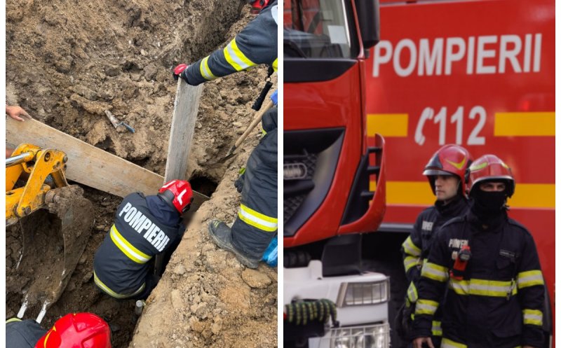 Mobilizare de forțe la Corușu, Cluj: pompierii au reușit să salveze un bărbat prins sub pământ