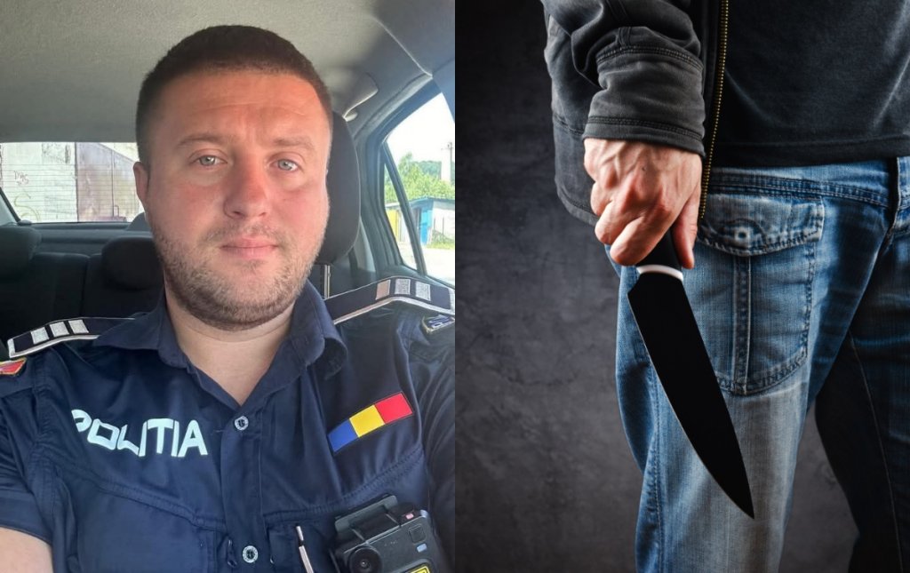 Eroul zilei! Polițist absolvent la Cluj, înjunghiat în coapsă în timp ce oprea un atac cu cuțitul în fața unui spital, în plină zi
