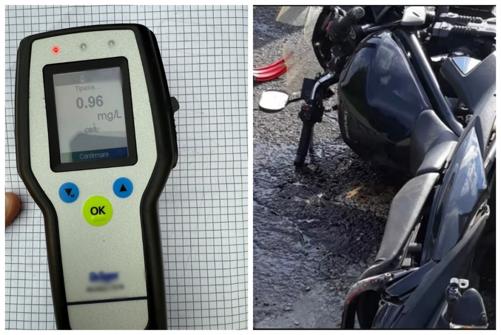 Accident în Cluj: Un cetățean străin, beat criță, a căzut cu motocicleta într-un șanț