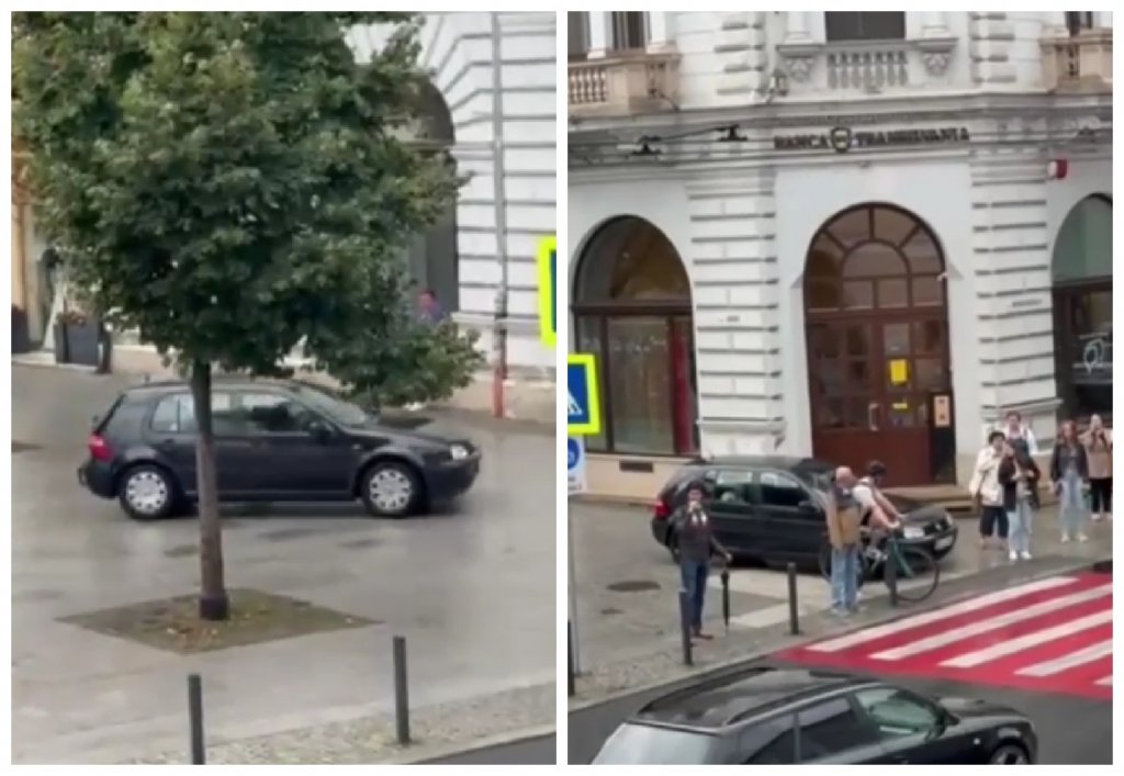 Șofer "rătăcit" printre pietoni în centrul Clujului: a așteptat cuminte la semafor