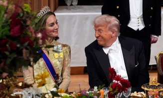 Tiara purtată de Kate Middleton la cina de stat cu Donald Trump, de la Palatul Windsor, moștenită de la prințesa Diana. Singura tiară regală pe care L
