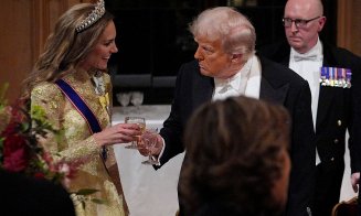 Tiara purtată de Kate Middleton la cina de stat cu Donald Trump, de la Palatul Windsor, moștenită de la prințesa Diana. Singura tiară regală pe care L
