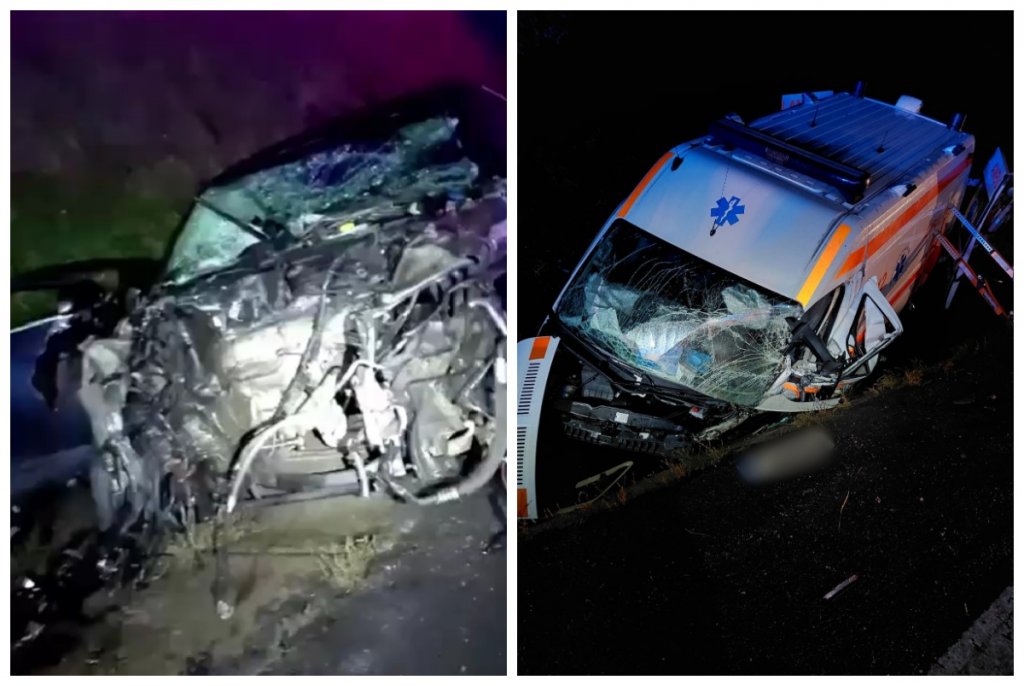 Accident GRAV între o ambulanță SAJ și un autoturism în județul Cluj. Șapte victime, dintre care una a decedat