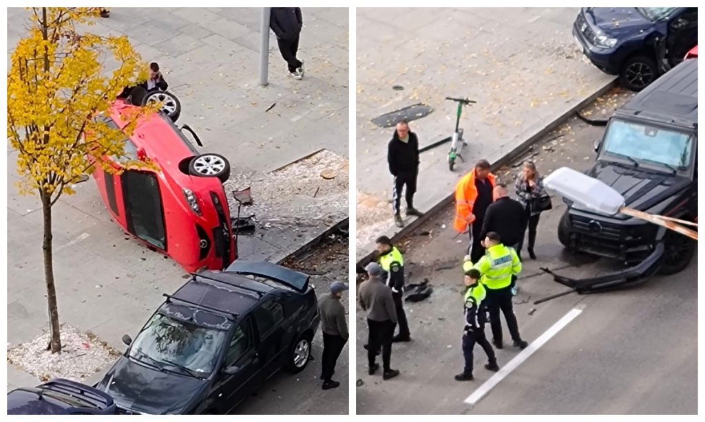 Accident spectaculos în Cluj: o mașină a fost proiectată pe trotuar după o coliziune puternică
