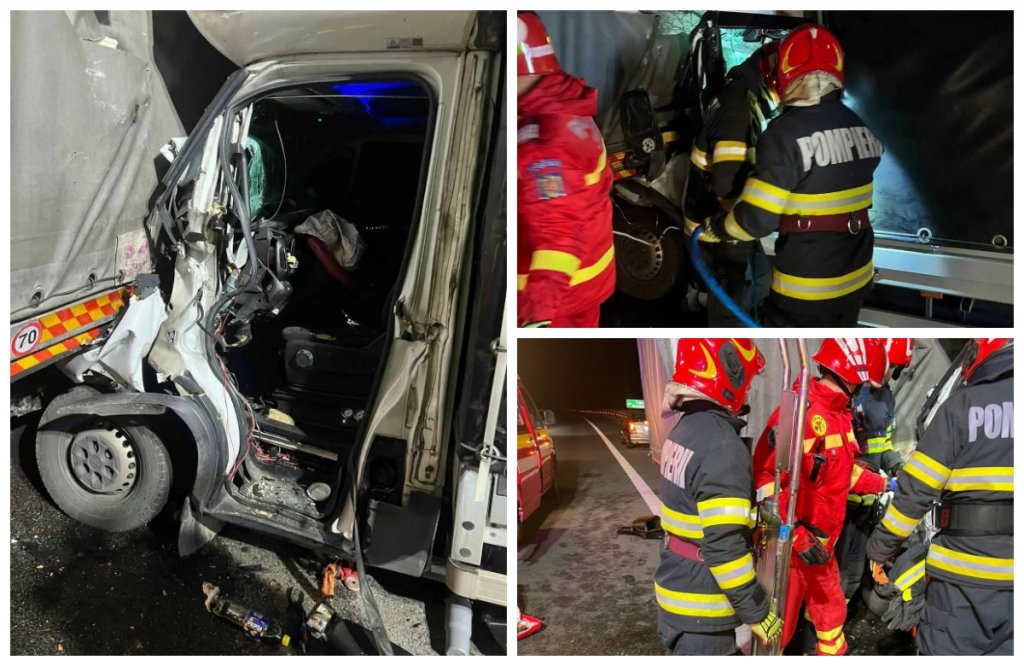 Accident grav pe A10, sensul Aiud-Turda: tânăr de 26 de ani, rănit și transportat la spital după impactul dintre două autoutilitare