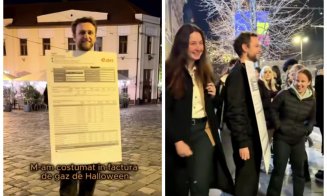 Tânăr din Cluj s-a costumat în cel mai "înfricoșător" costum de Halloween… factura de gaz. Cum au reacționat trecătorii