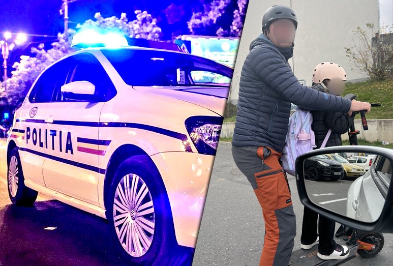 Polițiștii îl caută pe trotinetistul care își pune în pericol copilul în trafic / Clujenii: ”Am văzut multe cazuri asemănătoare pe străzile orașului”