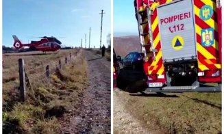 Intervenție dramatică a pompierilor clujeni: bărbat transportat cu elicopterul SMURD după ce a rămas prins într-un utilaj