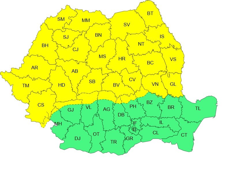 Jumătatea nordică a Rom&acirc;niei, sub cod galben de ger. Clujul, printre județele afectate