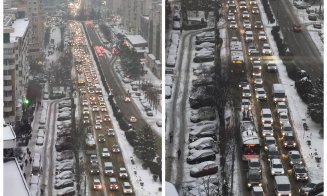 Ninsoarea dă peste cap traficul din Cluj-Napoca: mașini blocate, trotuare impracticabile și pietoni pe carosabil