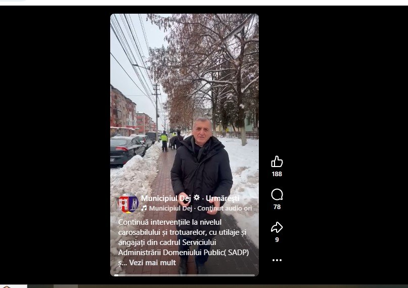 Primarul din Dej, apel la cetățeni să curețe trotuarele de zăpadă. Unde se pot semnala probleme de deszăpezire
