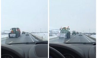 Fermierii ies în stradă: coloană de tractoare surprinsă pe Varianta Apahida, spre Bulevardul Muncii