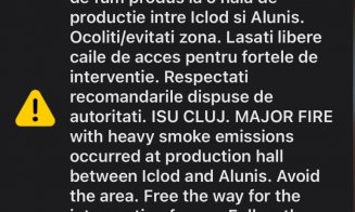 Incendiu uriaș la o hală din județul Cluj. Pompierii au intervenit cu 9 autospeciale / Vin autospeciale și din alte județe + mesaj de alertă extremă