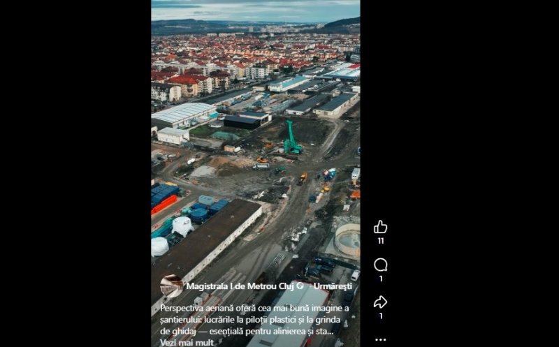 Vedere aeriană pe șantierul metroului din Cluj