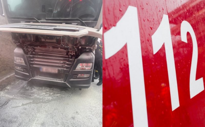 TIR cuprins de flăcări pe un drum din Cluj. Trafic îngreunat în zonă