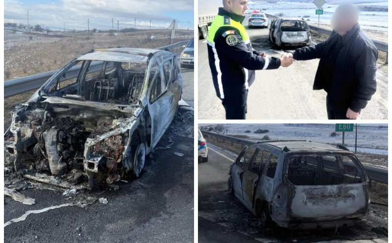 La un pas să fie ars de viu: un clujean a rămas lângă autoturismul în flăcări pentru a-și salva bunurile. Un polițist i-a salvat viața