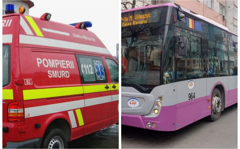 Ambulanță SMURD implicată într-o tamponare cu un autobuz CTP în drum spre incendiul din Florești