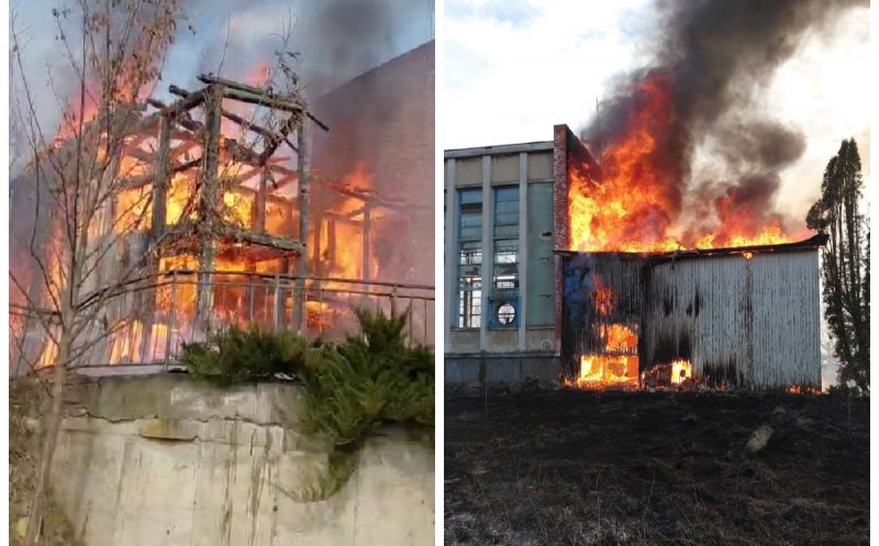 Incendiu puternic de vegetație, extins rapid la o hală din Cluj: pompierii au intervenit de urgență