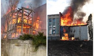 Incendiu puternic de vegetație, extins rapid la o hală: pompierii clujeni au intervenit de urgență