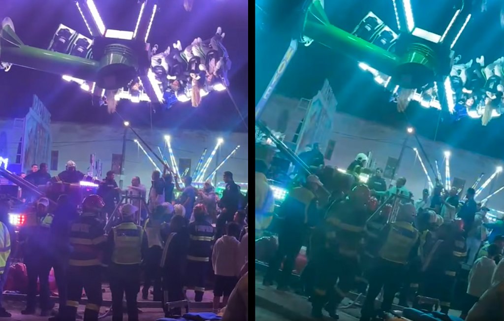 Scene de GROAZĂ într-un carusel blocat. 14 tineri au rămas 40 de minute cu capul în jos la 5 m înălțime / Au intervenit pompierii