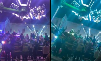 Scene de GROAZĂ într-un parc de distracții. 14 tineri, blocați 40 de minute cu capul în jos într-un carusel, la 5 m înălțime / Au intervenit pompierii