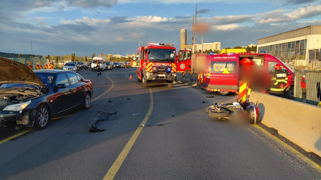 Accident la ieșirea din Cluj-Napoca spre Florești: motociclist rănit, transportat de urgență la spital