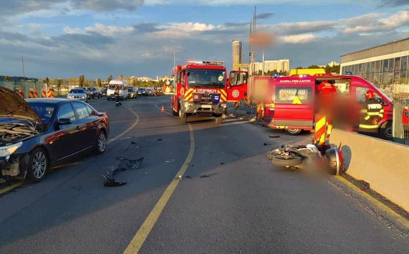 Accident la ieșirea din Cluj-Napoca spre Florești: motociclist rănit, transportat de urgență la spital