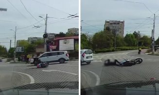 Incident rutier în sensul giratoriu de la Interservisan, Cluj-Napoca: un motociclist s-a dezechilibrat și a căzut pe carosabil