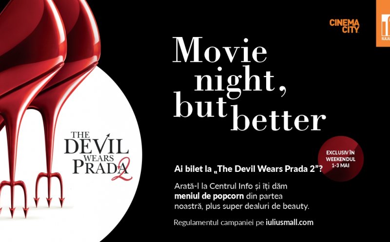 Unul dintre cele mai așteptate filme ale anului se vede la Iulius Mall Cluj și îți aduce și beneficii: „Diavolul se îmbracă de la Prada 2” rulează la Cinema City
