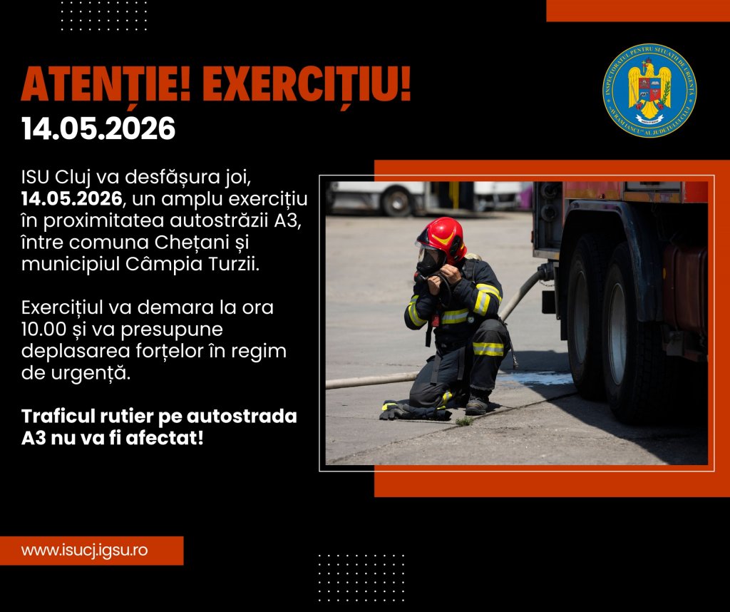 Planul Roșu de Intervenție, activat pe A3 într-un amplu exercițiu ISU Cluj cu victime multiple